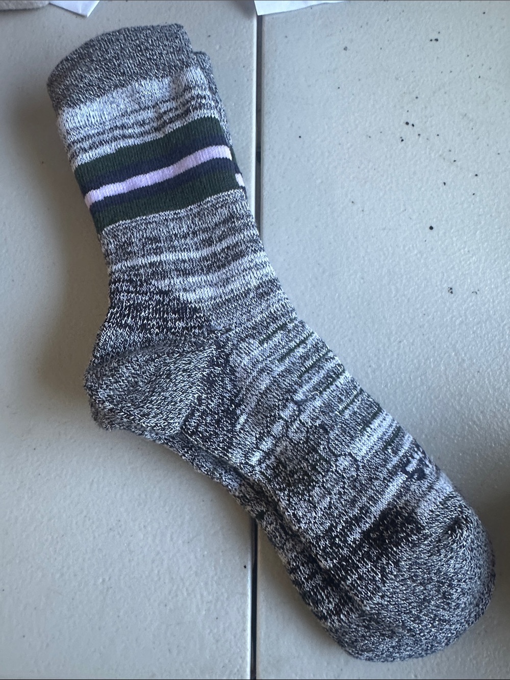 Men's Bombas Marled Grey Crew Socks with Green & Pink Accent R0187